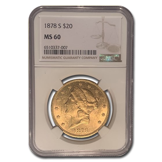 1878-S $20 Liberty Gold Double Eagle MS-60 NGC 1878-S $20 Liberty Gold Double Eagle MS-60 NGC